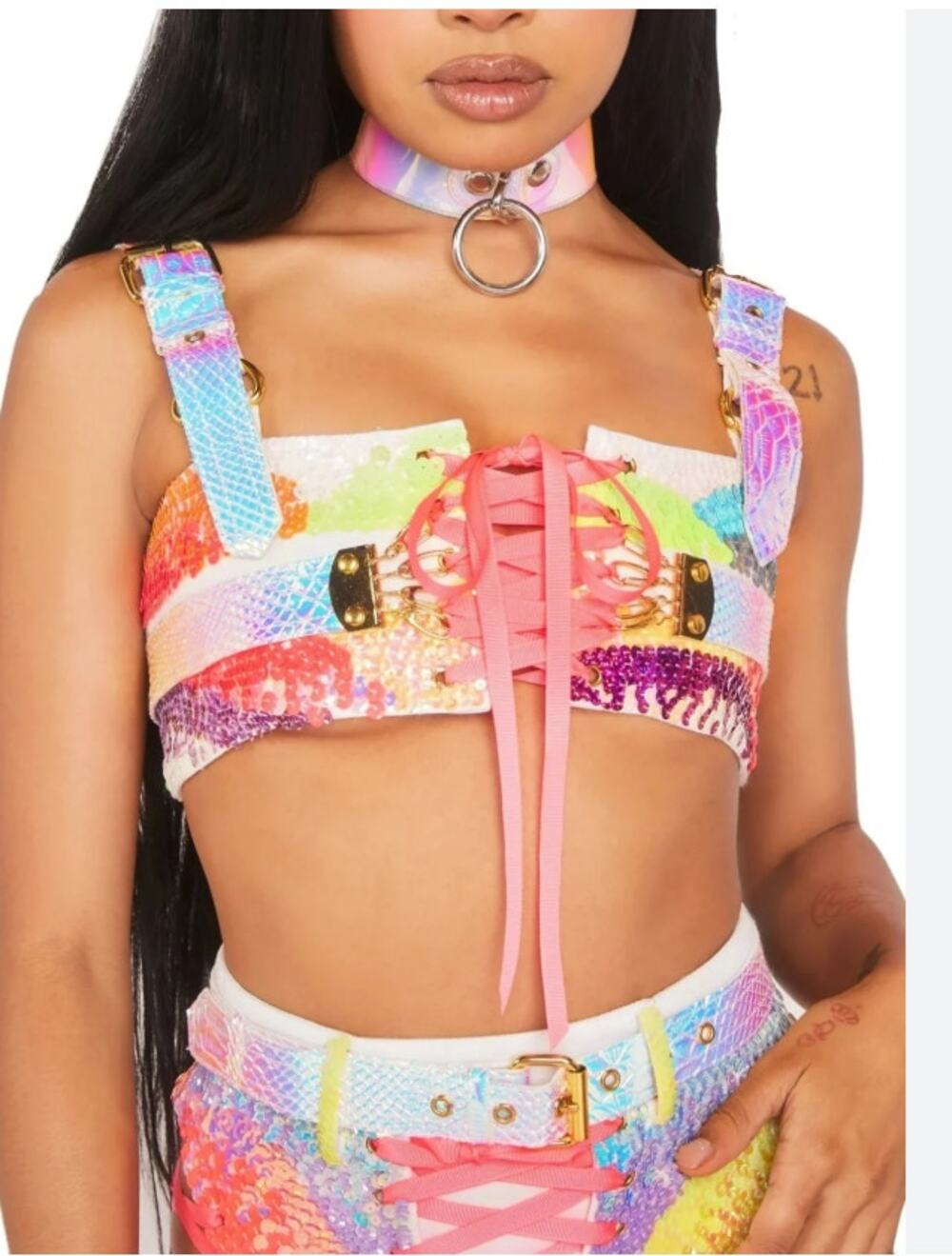 Jackalope Land Electric Lasso Top size S Sequin Festival Multicolor Bustier